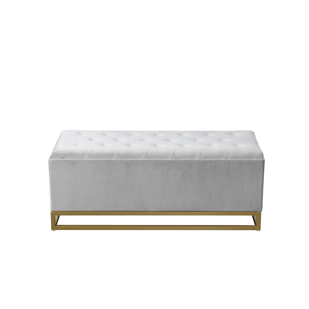 Iconic Home Kaili Storage Bench Velvet Upholstered Tufted Seat Gold Tone Metal Base With Discrete Interior Compartment - Black