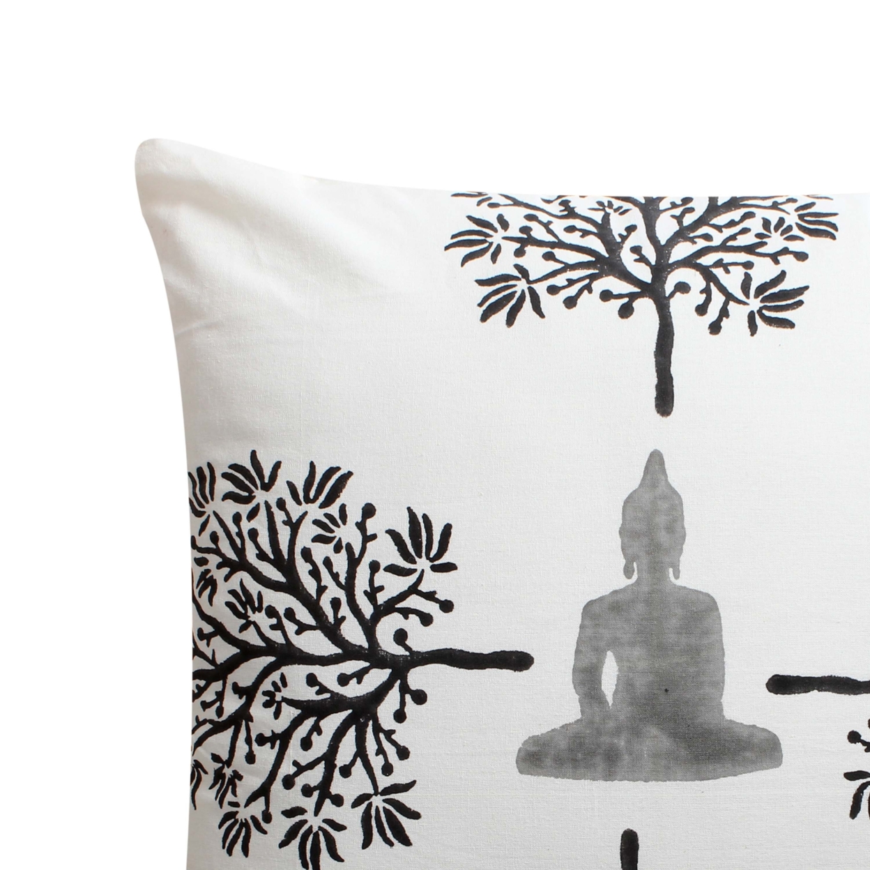 18 X 18 Square Cotton Accent Throw Pillow, Meditating Buddha, Tree Print, Set Of 2, White, Black