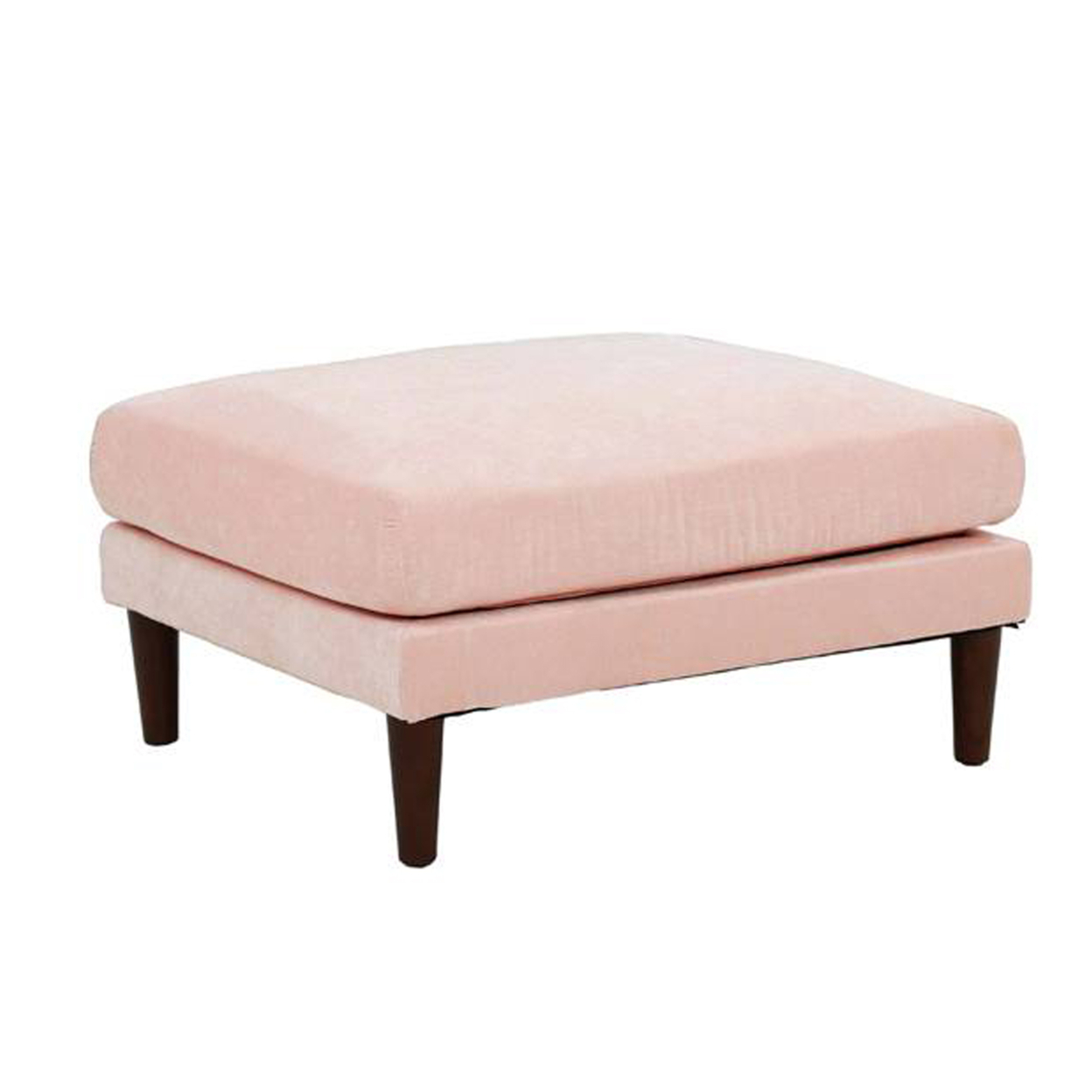 Rio 32 Inch Modular Ottoman, Box Cushion Seat, Wood Legs, Blush Pink- Saltoro Sherpi
