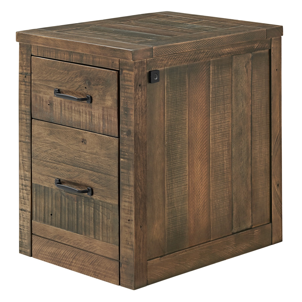 Emmy 24 Inch 2 Drawer File Cabinet With Biometric Lock, Natural Brown Wood- Saltoro Sherpi