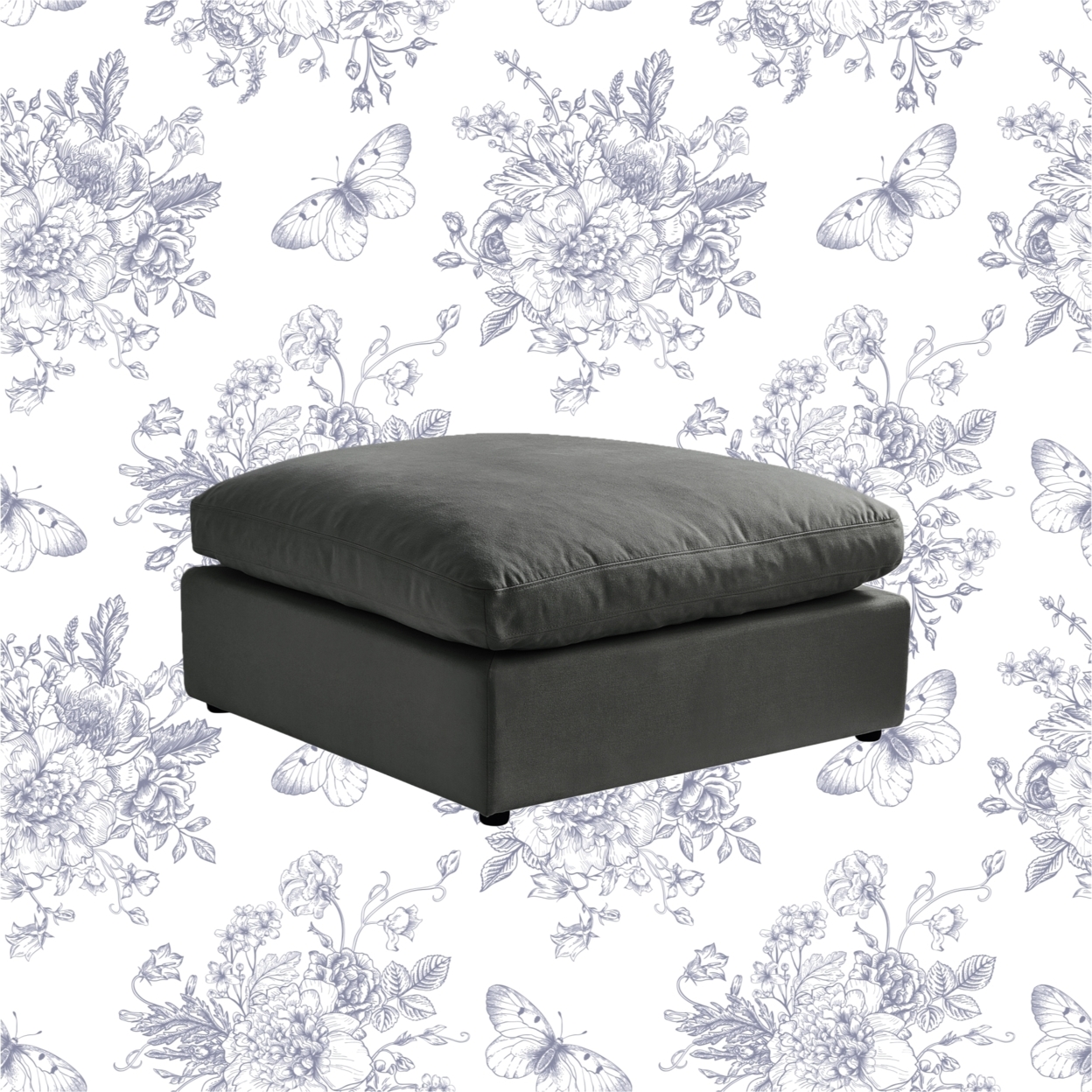 Yasmin Linen Ottoman Upholstered - Charcoal