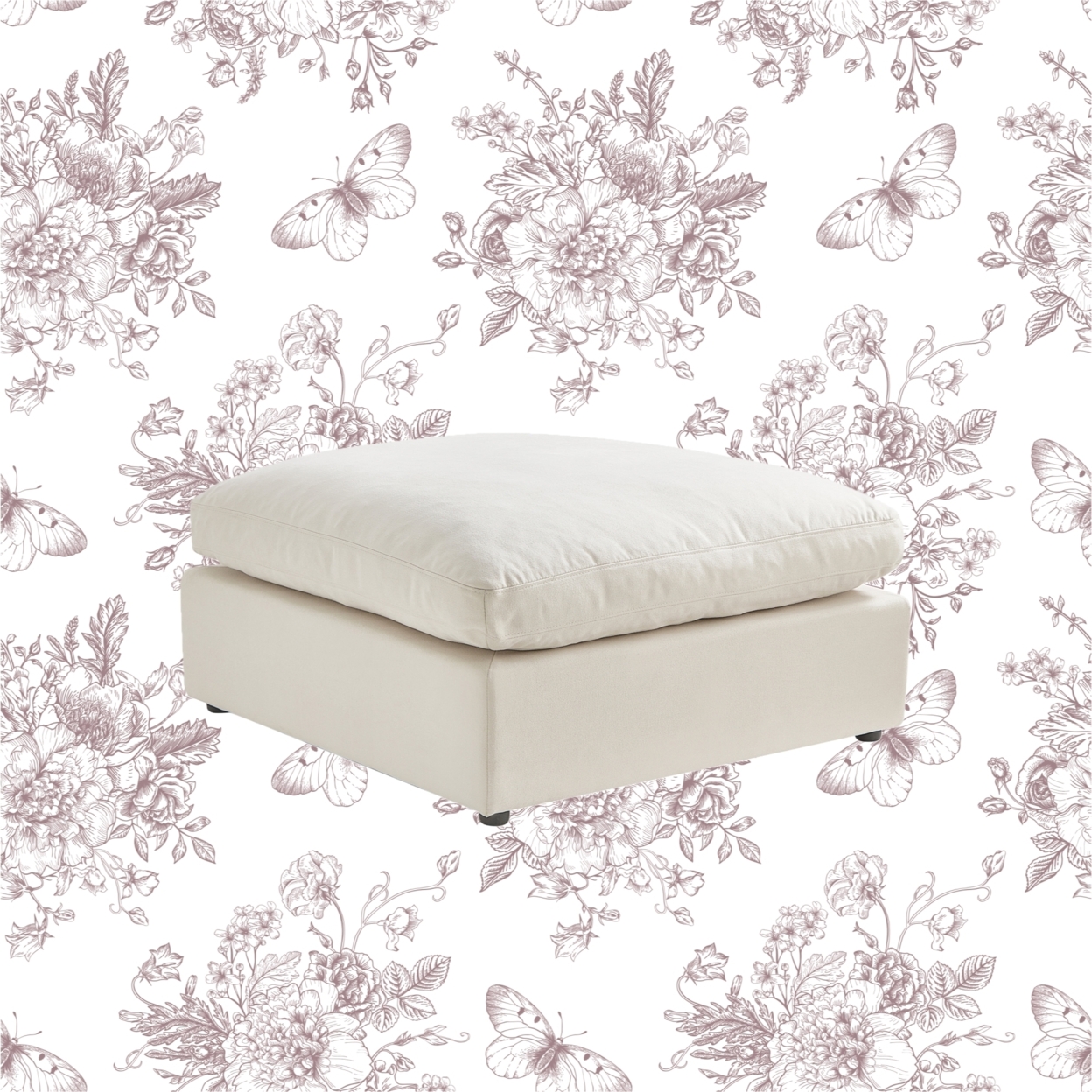 Yasmin Linen Ottoman Upholstered - Cream White