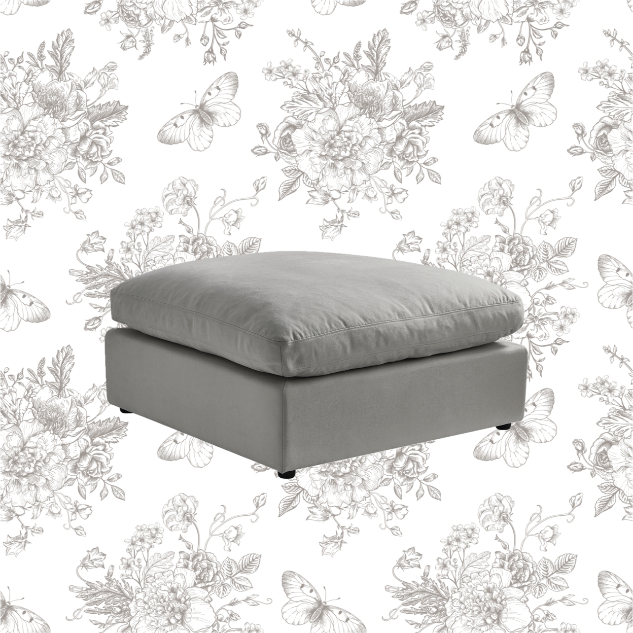 Yasmin Linen Ottoman Upholstered - Grey