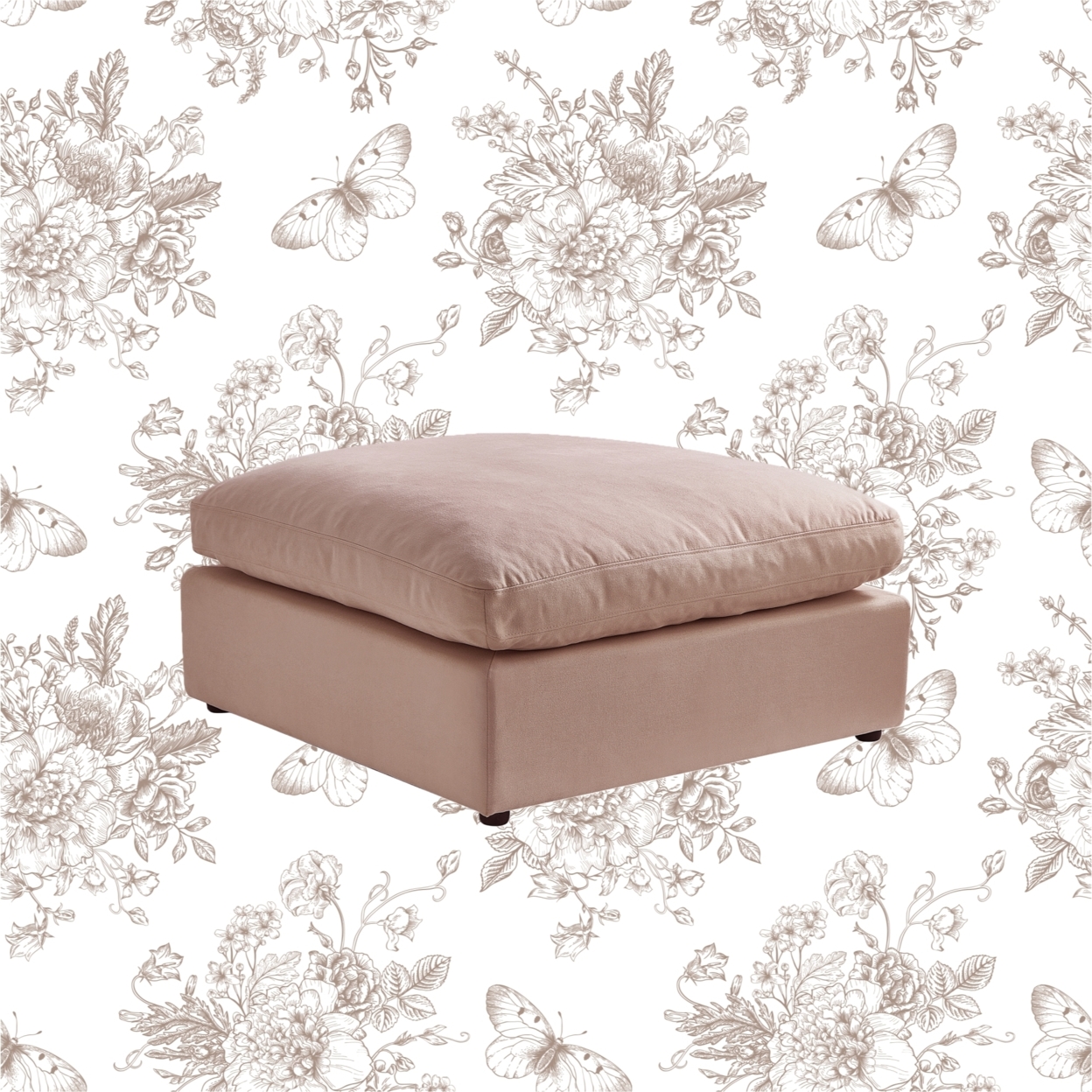 Yasmin Linen Ottoman Upholstered - Pink
