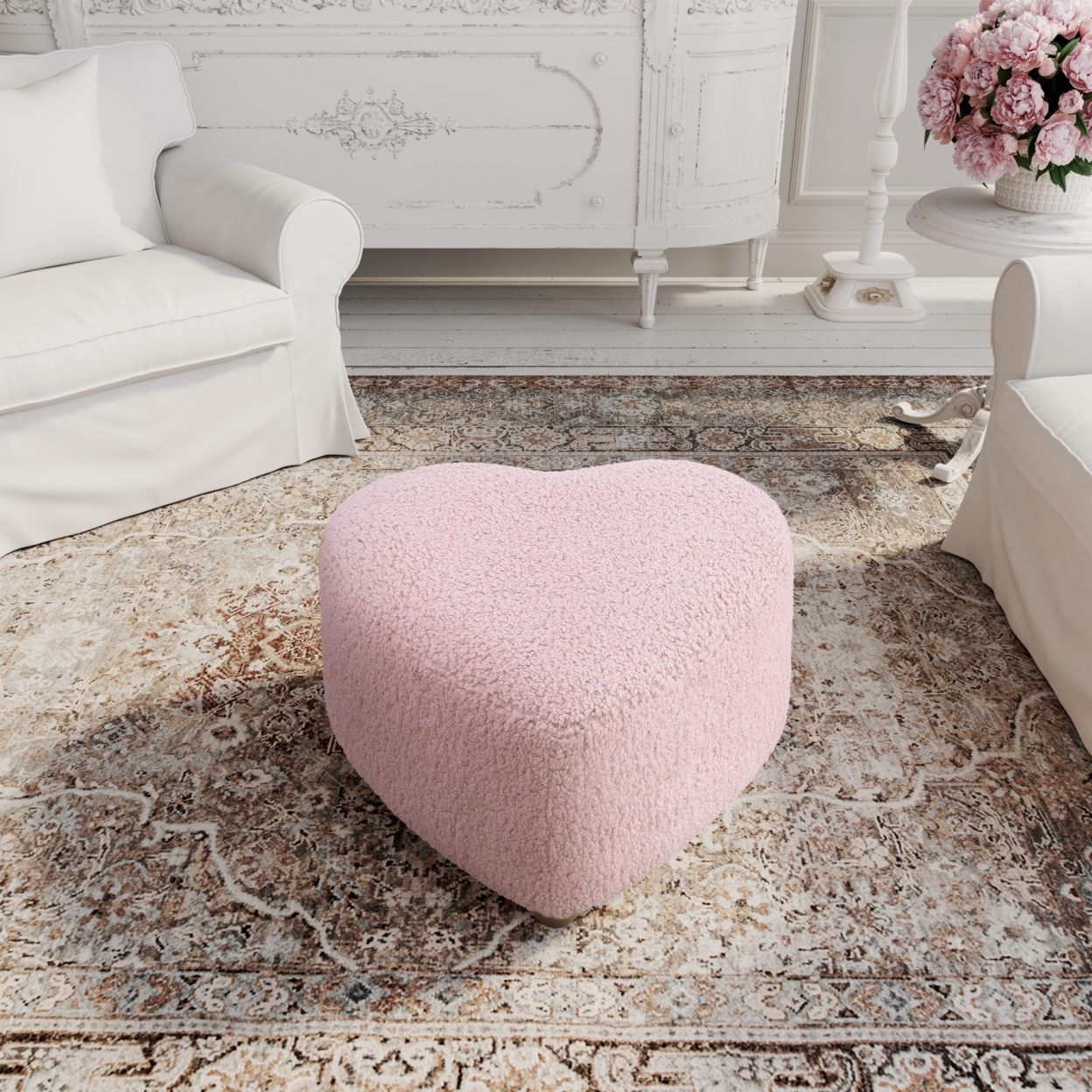 Rori Ottoman-Upholstered-Low Profile-Heart Shaped - Lavender