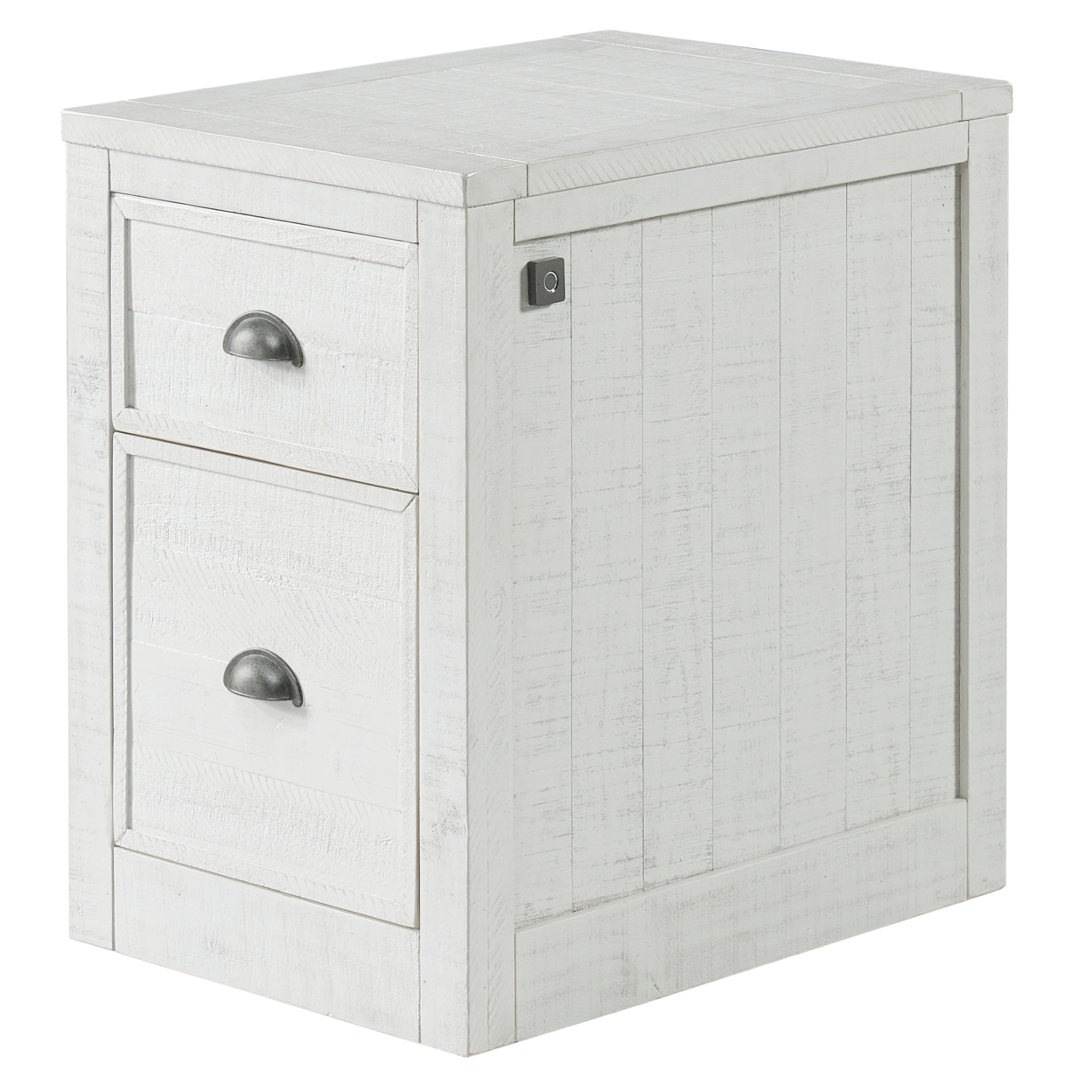 Fiya 24 Inch 2 Drawer Wood File Cabinet With Biometric Lock, White Finish- Saltoro Sherpi