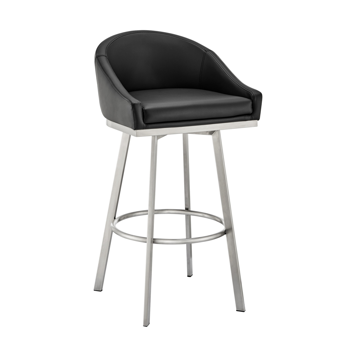 Sheryl 26 Inch Swivel Counter Stool Chair, Low Back, Black Faux Leather- Saltoro Sherpi