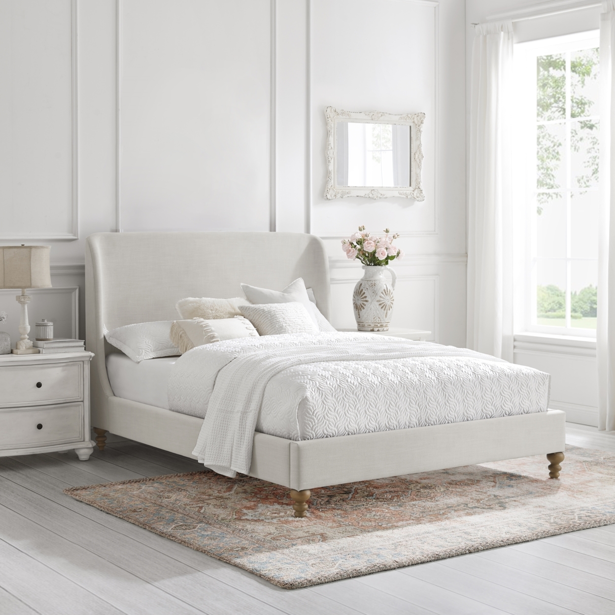 Rosalyn Bed-Wingback-Upholstered-Slats Included - Cream White, King