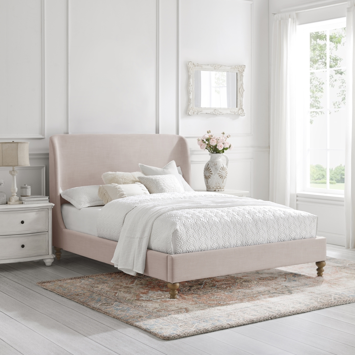Rosalyn Bed-Wingback-Upholstered-Slats Included - Cream White, Twin