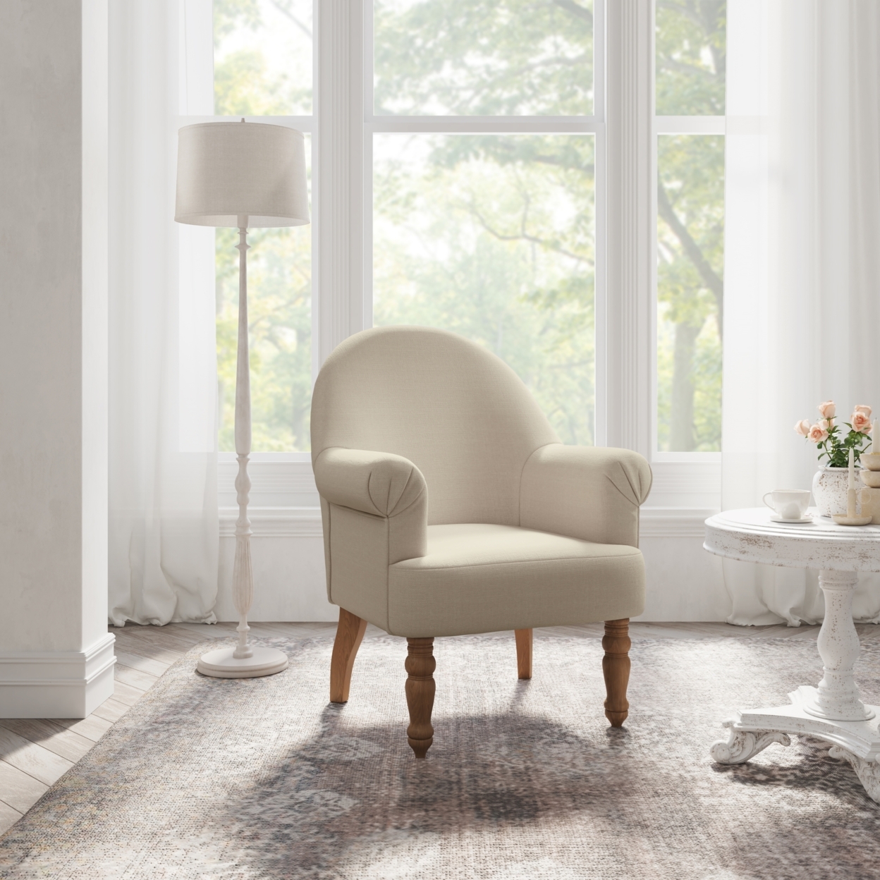 Syed Accent Chair-Upholstered-Flared Arms-Curved Back - Light Beige