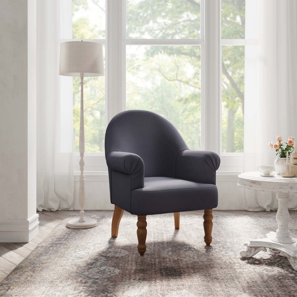 Syed Accent Chair-Upholstered-Flared Arms-Curved Back - Grey