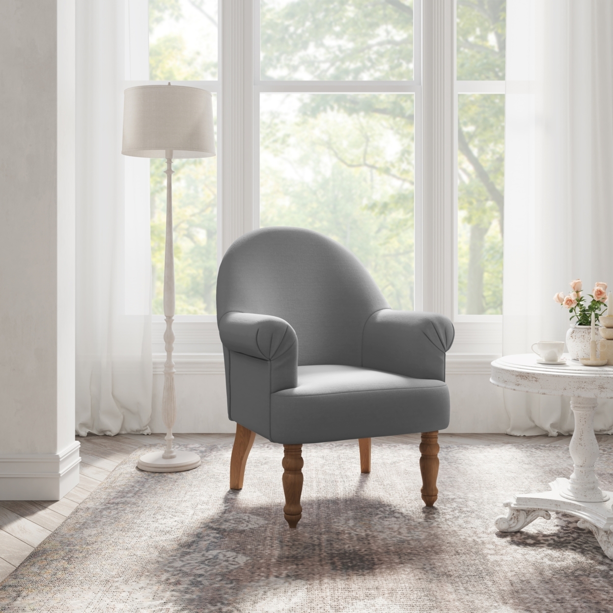 Syed Accent Chair-Upholstered-Flared Arms-Curved Back - Dark Grey