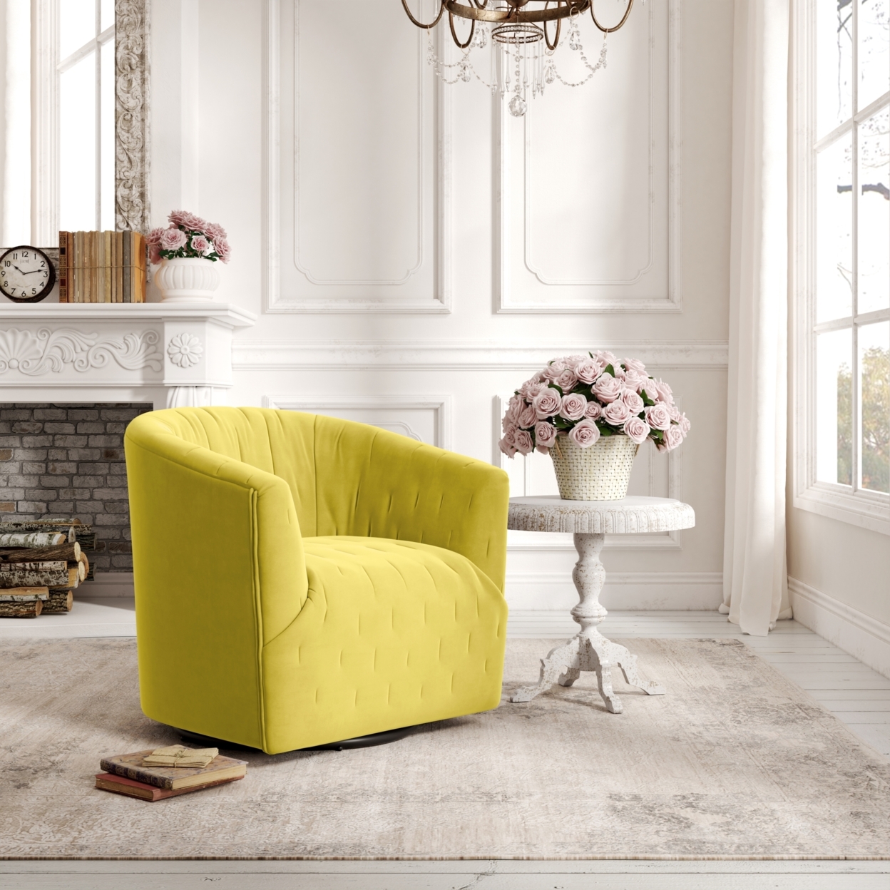 Kaitlin Accent Chair-Upholstered-Tufted-Barrel - Yellow