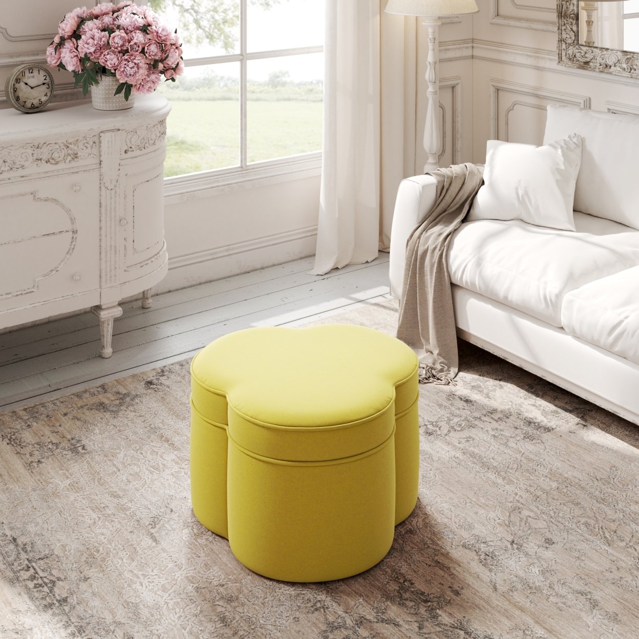 Akeem Ottoman-Upholstered-Storage-Decorative Pining - Yellow
