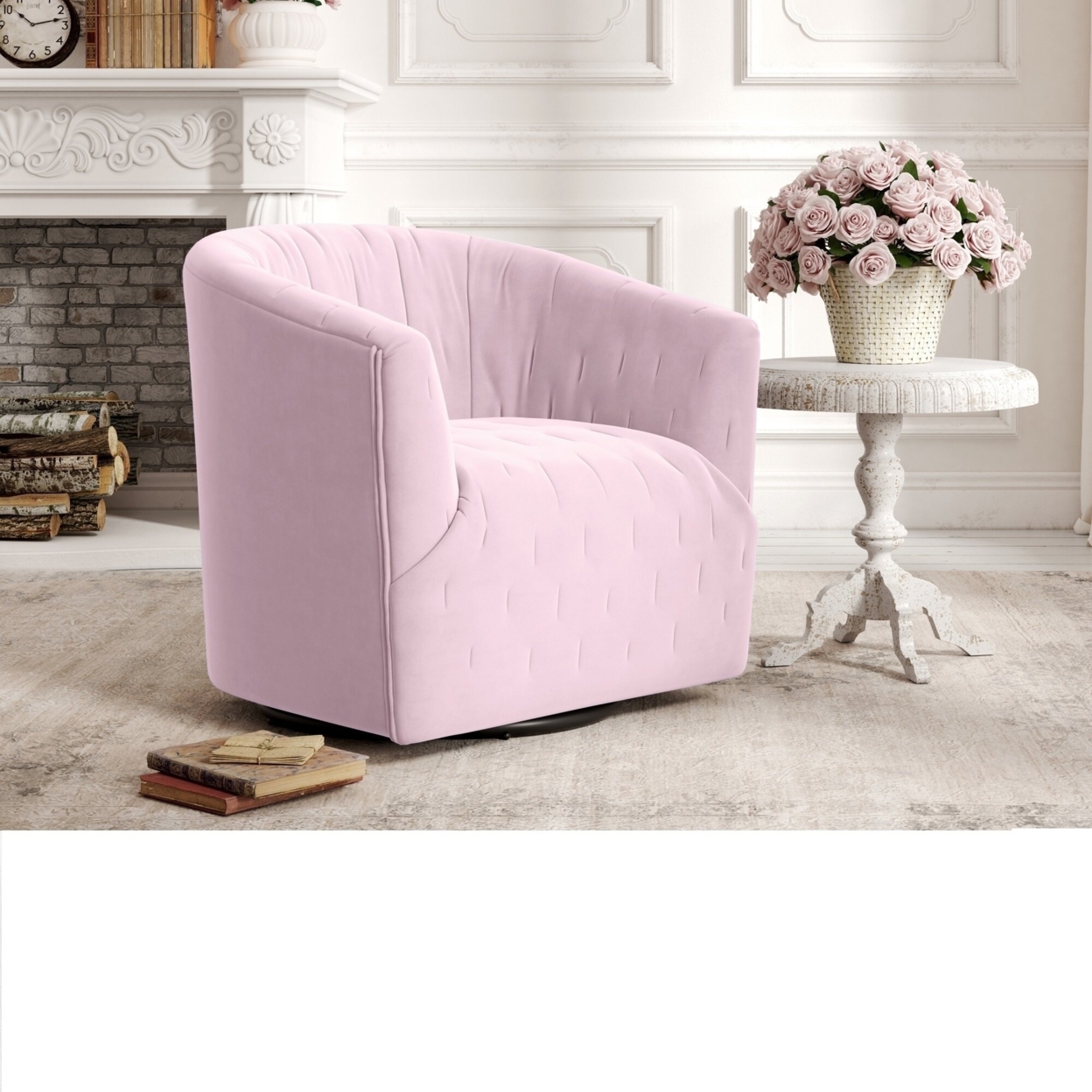 Kaitlin Accent Chair-Upholstered-Tufted-Barrel - Blush