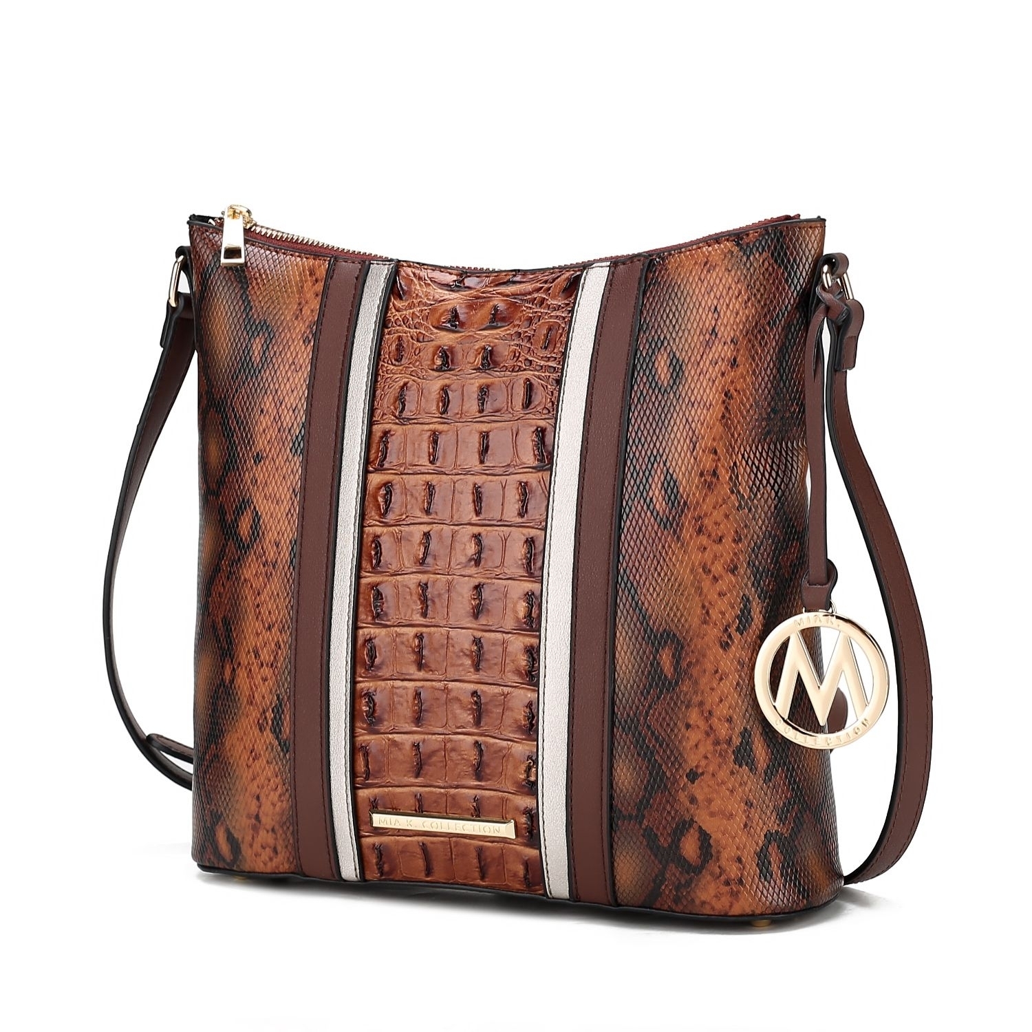 MKF Collection Meline Faux Crocodile And Snake Embossed Vegan Leather Women's Shoulder Bag By Mia K - Brown