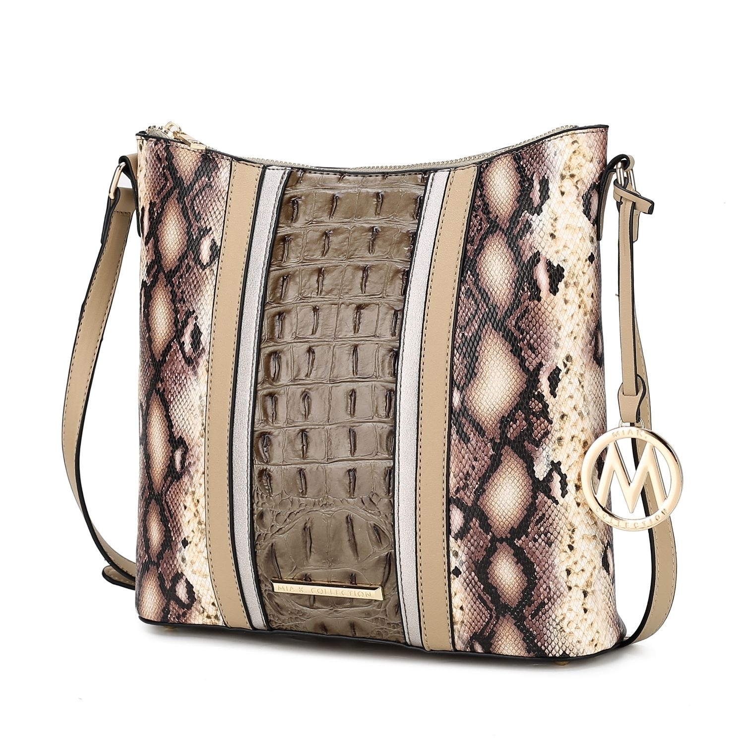 MKF Collection Meline Faux Crocodile And Snake Embossed Vegan Leather Women's Shoulder Bag By Mia K - Beige