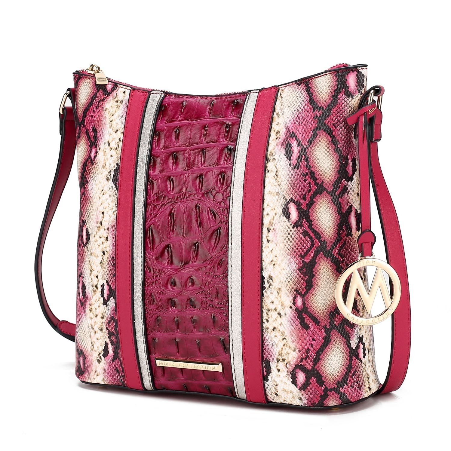 MKF Collection Meline Faux Crocodile And Snake Embossed Vegan Leather Women's Shoulder Bag By Mia K - Fuchsia