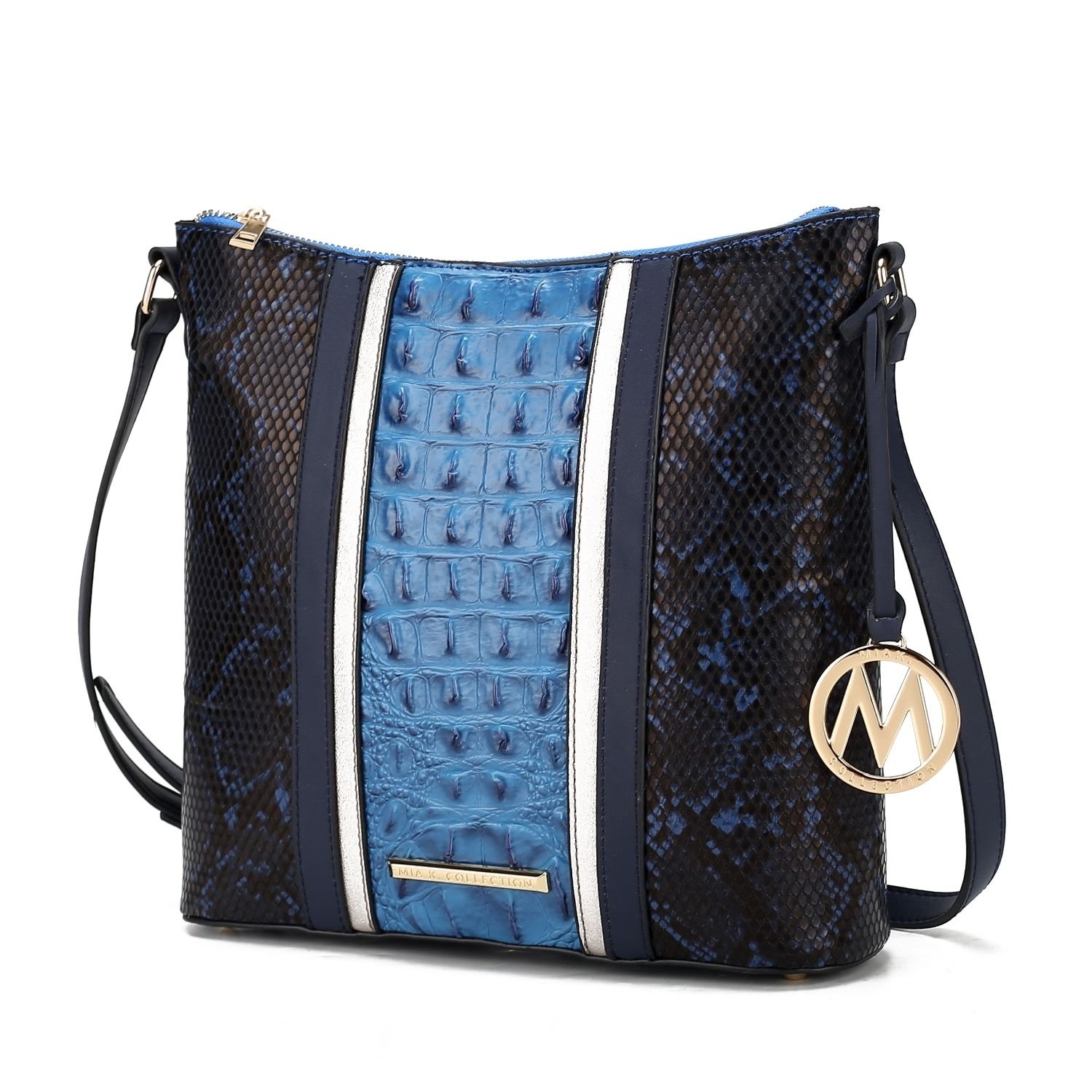 MKF Collection Meline Faux Crocodile And Snake Embossed Vegan Leather Women's Shoulder Bag By Mia K - Navy