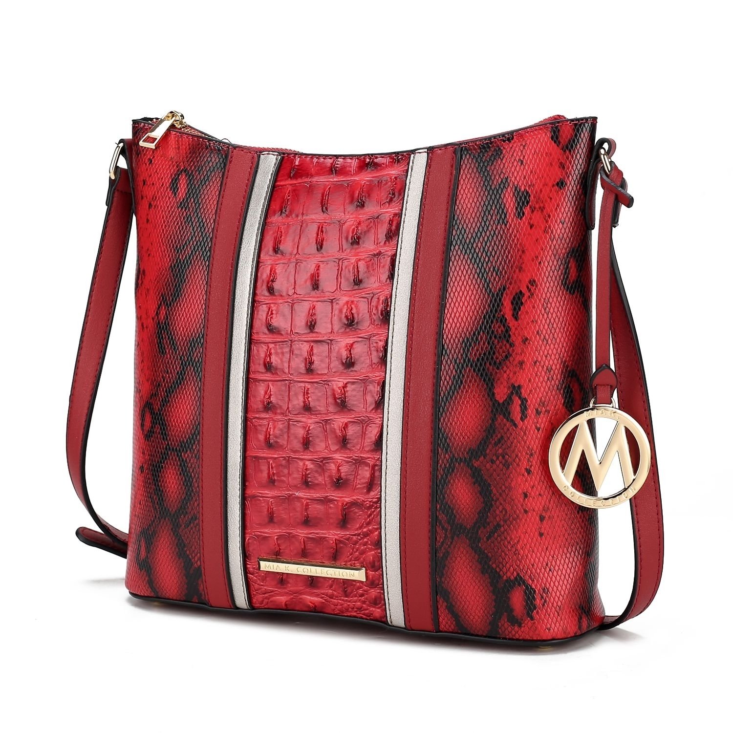 MKF Collection Meline Faux Crocodile And Snake Embossed Vegan Leather Women's Shoulder Bag By Mia K - Red