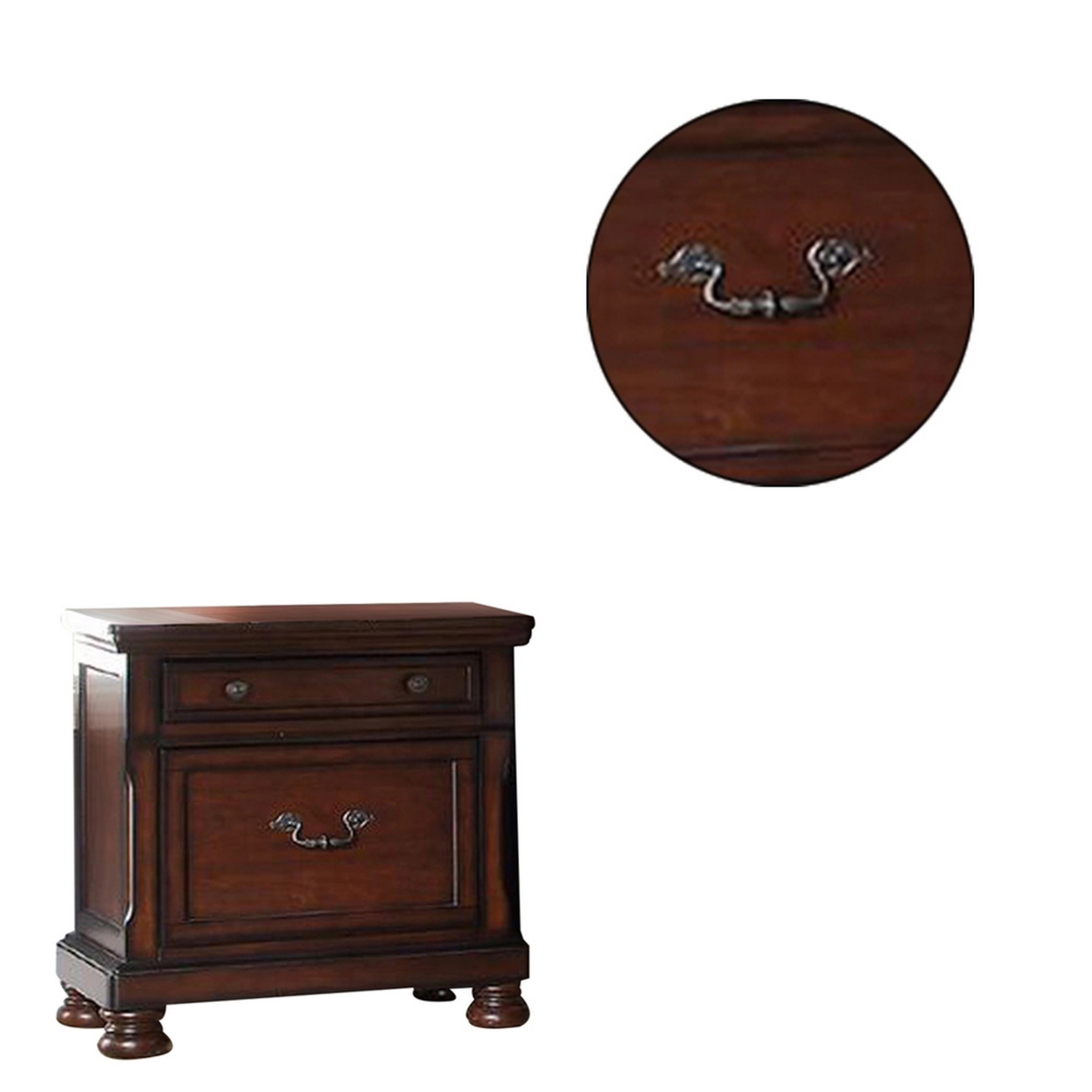Two Drawers Wooden Nightstand With Bun Feet, Brown- Saltoro Sherpi