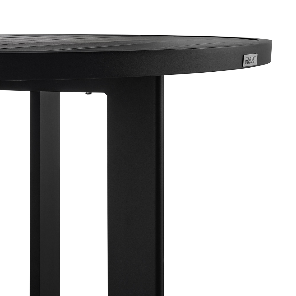 Ollie 48 Inch Patio Dining Table, Aluminum Frame And Round Tabletop, Black- Saltoro Sherpi