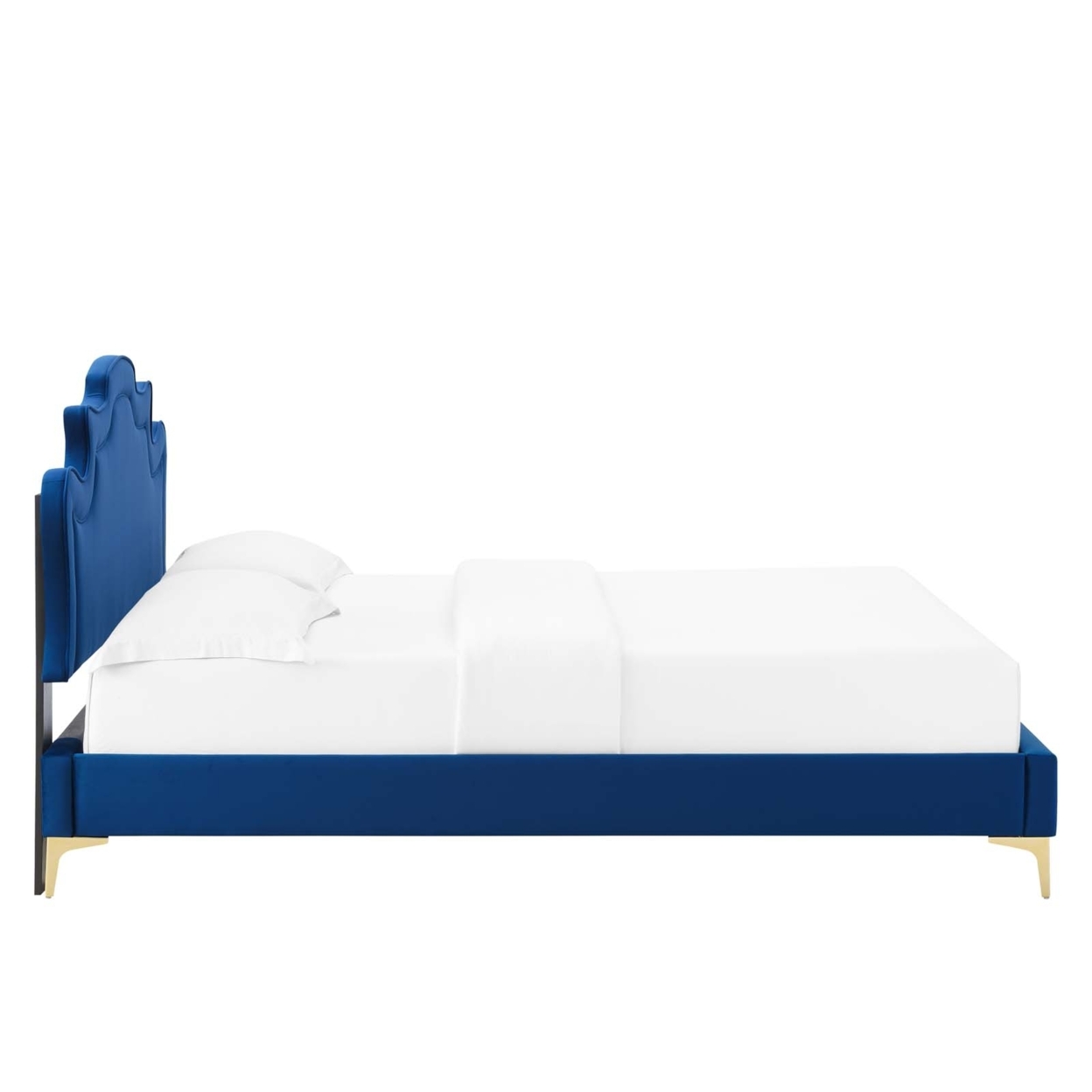 Twin Bed, Scalloped Headboard, Navy Blue Velvet