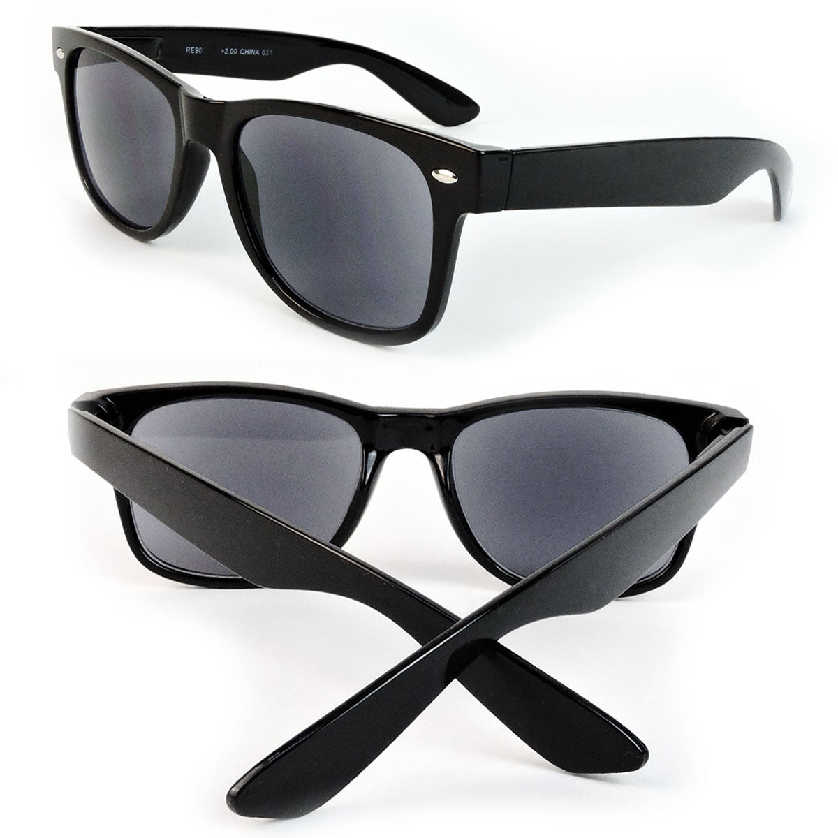 Sun Readers Full Lens Classic Frame 80's Retro Style Reading Sunglasses - Black, +2.50