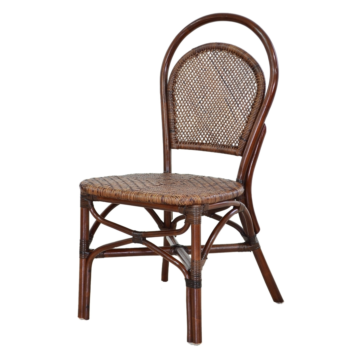 19 Inch Classic Wood Armless Chair, Rattan, Curved Back, Dual Toned, Brown- Saltoro Sherpi