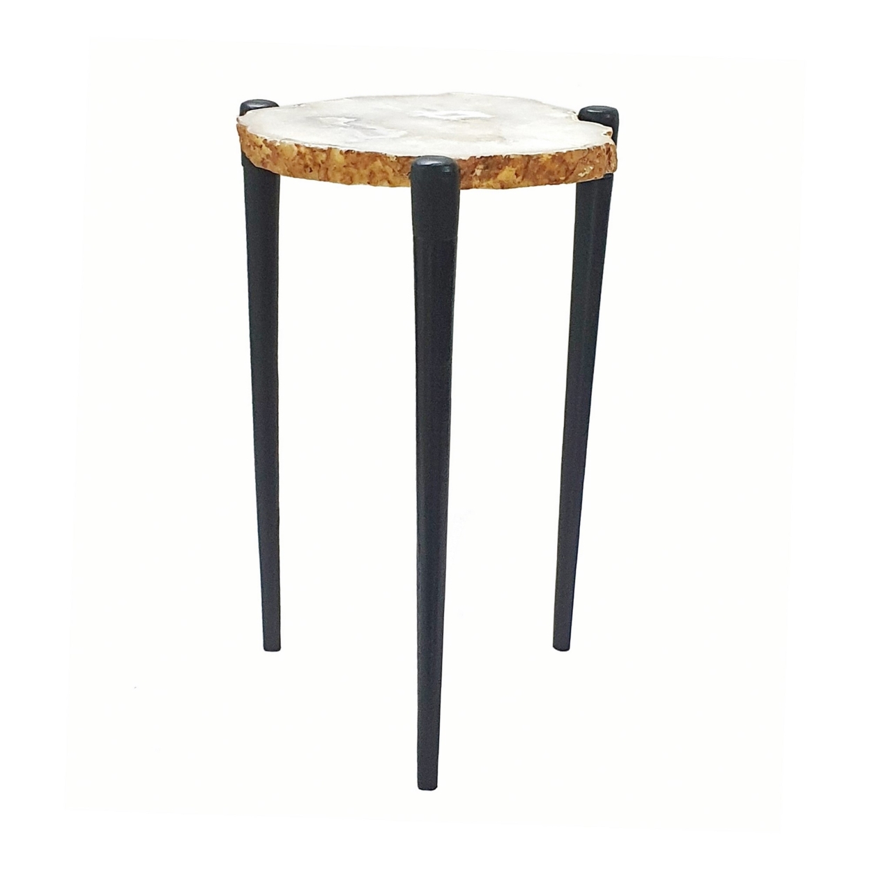 18 Inch Side Table, Agate Stone Top, Aluminum Tri Legs, Modern, White- Saltoro Sherpi