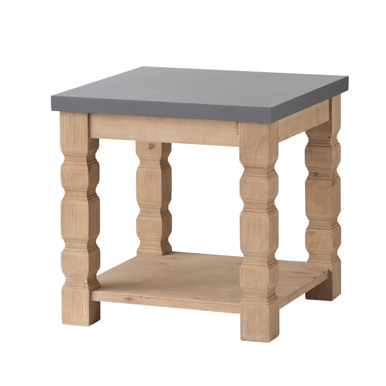 24 Inch Square Side End Table, Open Bottom Shelf, Fir Wood, Gray, Brown- Saltoro Sherpi