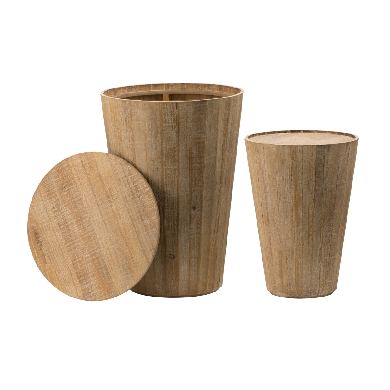 23, 18 Inch Storage Side Table, Fir Wood, Set Of 2, Natural Brown Finish- Saltoro Sherpi