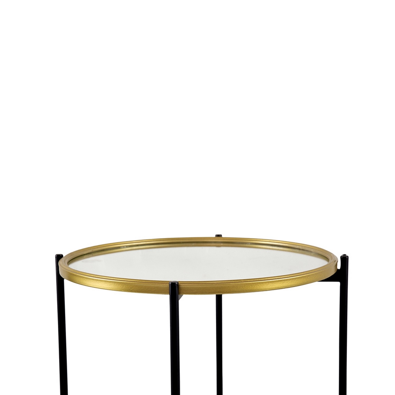 Han 24, 20 Inch Round Mirror Top Accent Table, Iron, Set Of 2, Gold, Black- Saltoro Sherpi