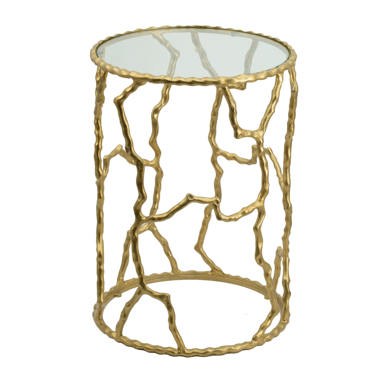 24 Inch Round Accent Table, Intricate Metal Twig Inspired Open Frame, Gold- Saltoro Sherpi