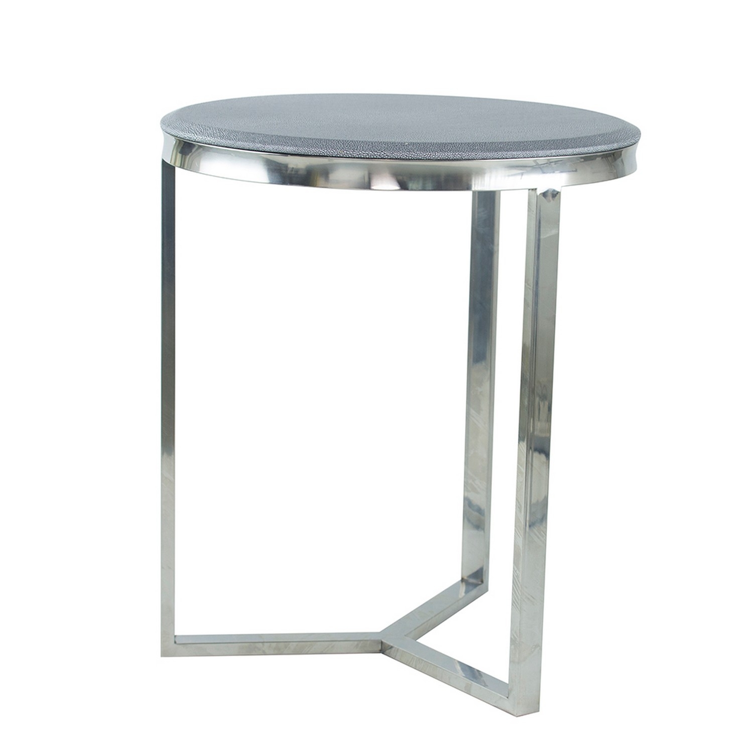 23, 19 Inch Round Nesting Accent Table, Faux Leather Top, Set Of 2, Silver- Saltoro Sherpi