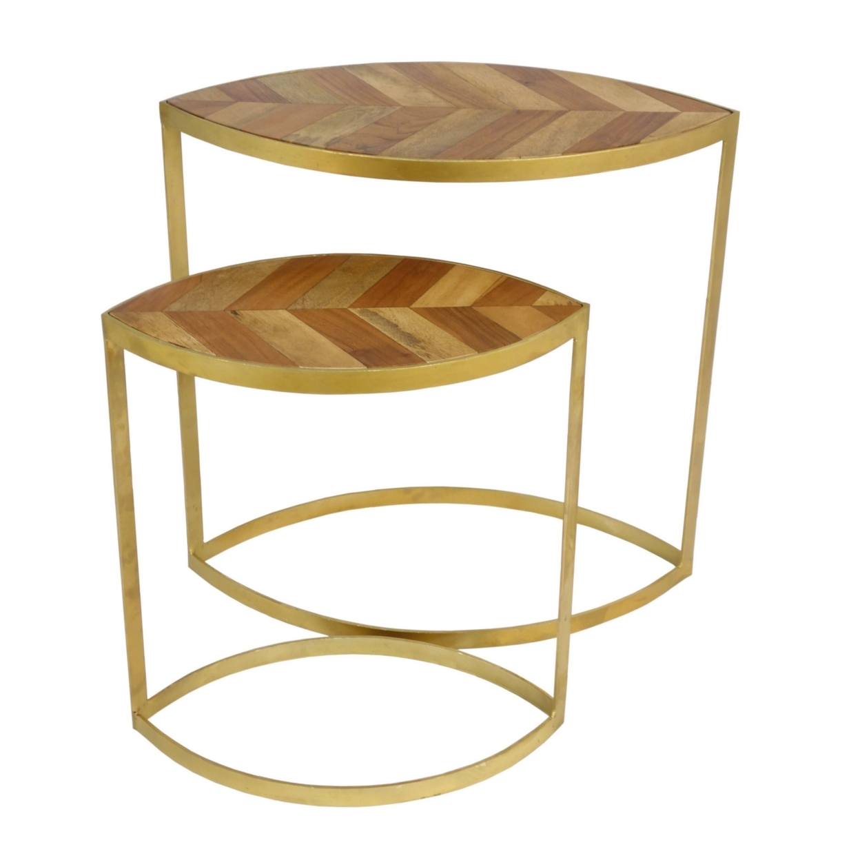 25, 20 Inch 2 Piece Oval Nesting Side Table Set, Metal Frame, Brown, Gold- Saltoro Sherpi