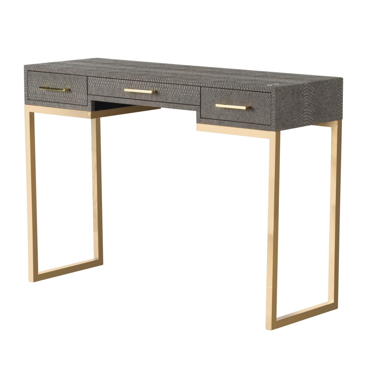 43 Inch Modern Console Sofa Table, Textured Design, Gold Sled Base, Gray- Saltoro Sherpi