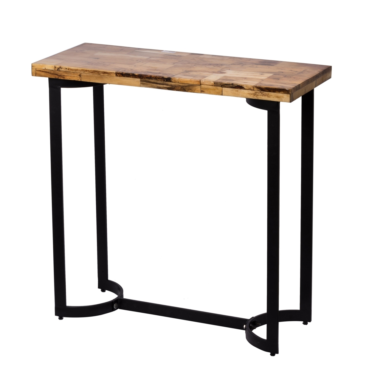 36 Inch Industrial Console Sofa Table, Plank Wood Top, Matte Black Frame- Saltoro Sherpi