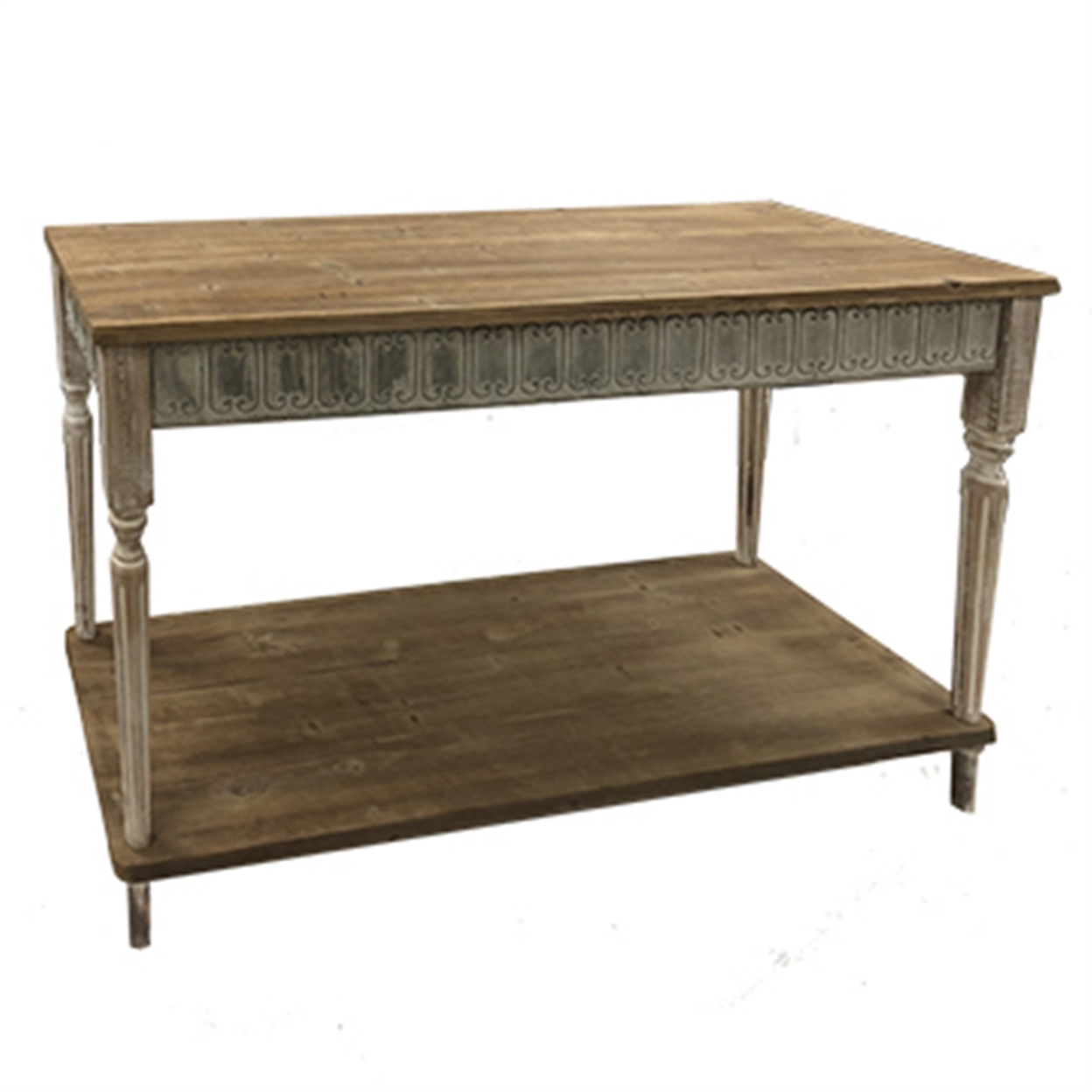 47 Inch Wood Console Table, 1 Open Shelf, Embossed Details, Weathered Brown- Saltoro Sherpi