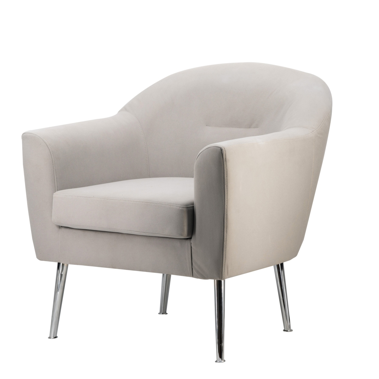 30 Inch Modern Accent Armchair, Fabric Upholstery, Chrome Metal Legs, Ivory- Saltoro Sherpi