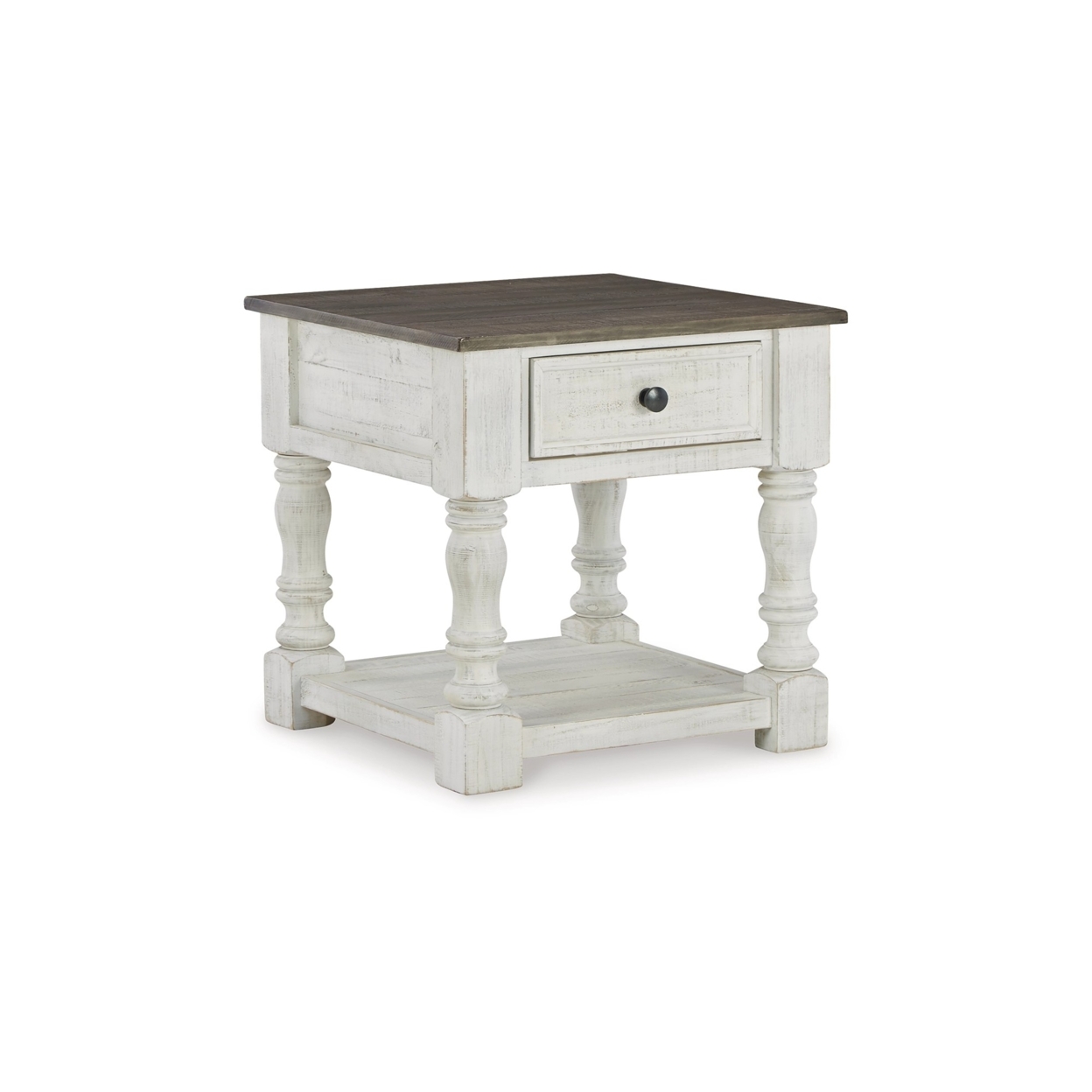 Tex 25 Inch Square Side End Table, Gray Plank Style Surface, White Base- Saltoro Sherpi