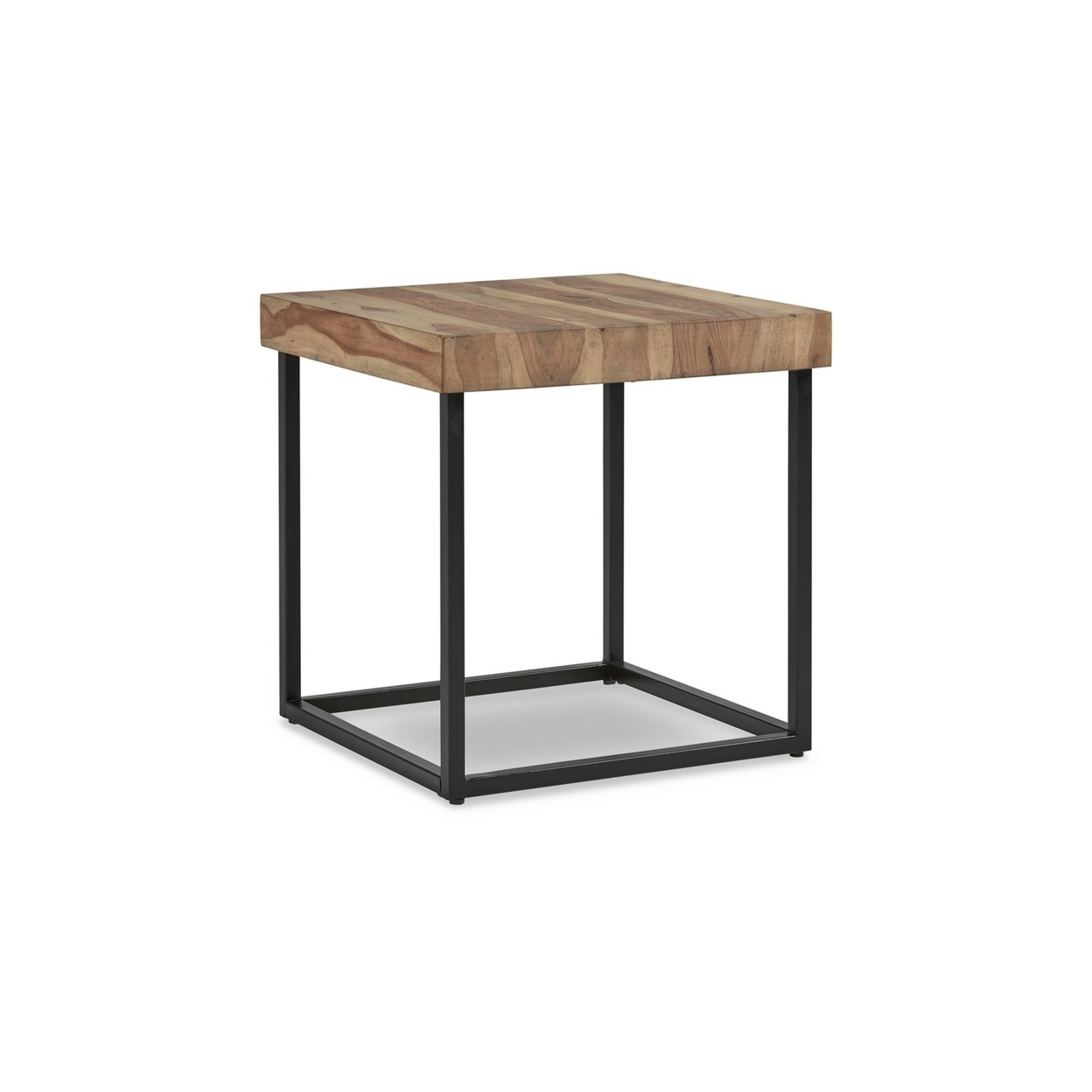 24 Inch Square Side End Table, Natural Brown Wood Top, Black Metal Base- Saltoro Sherpi