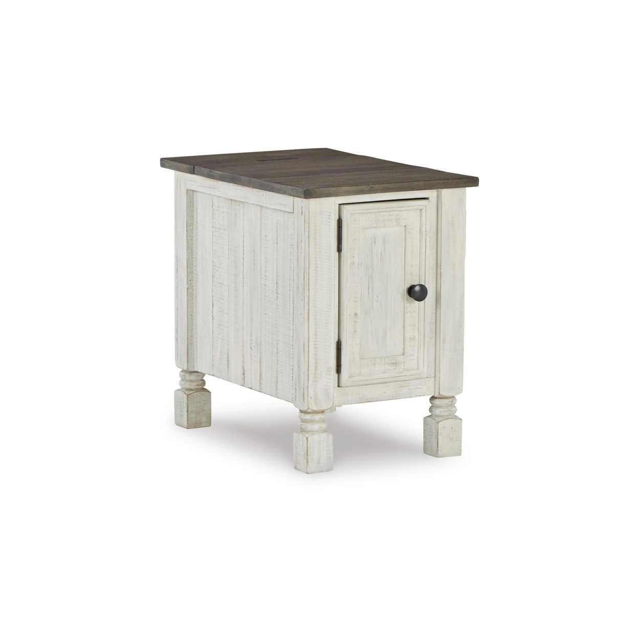 Tex 24 Inch Chairside End Table, Gray Plank Surface, USB Charger, White- Saltoro Sherpi