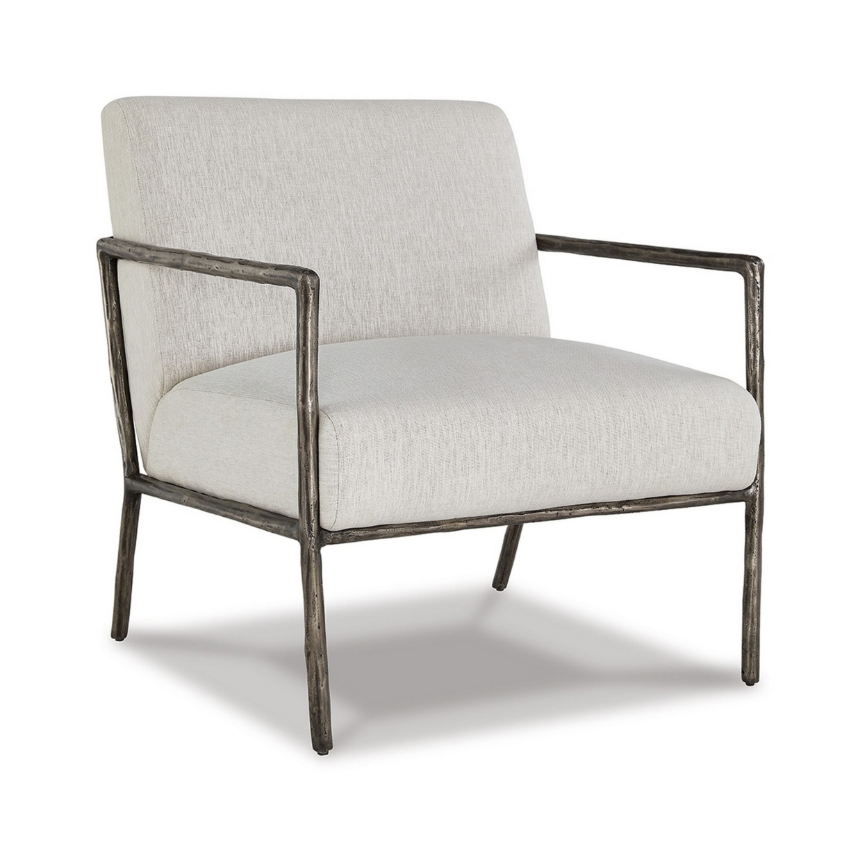 Tusk 30 Inch Accent Chair, Classic Pewter Aluminum Frame, Cream Upholstery- Saltoro Sherpi