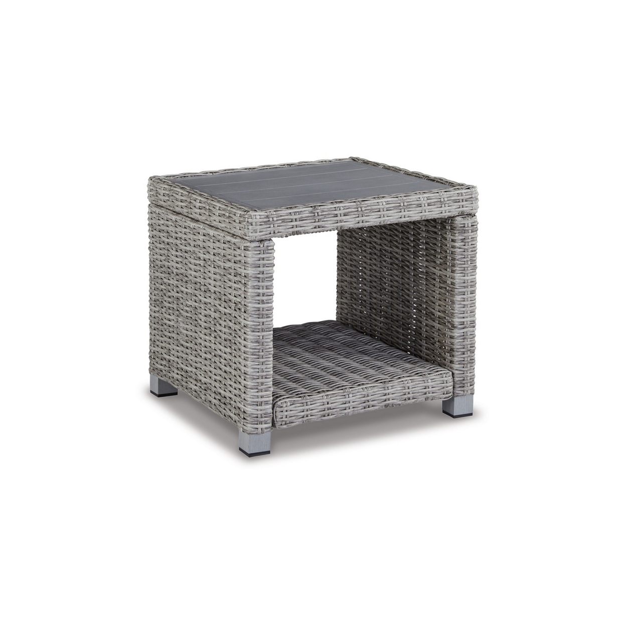 22 Inch Square Side End Table, Gray Resin Wicker Woven, Aluminum Frame- Saltoro Sherpi