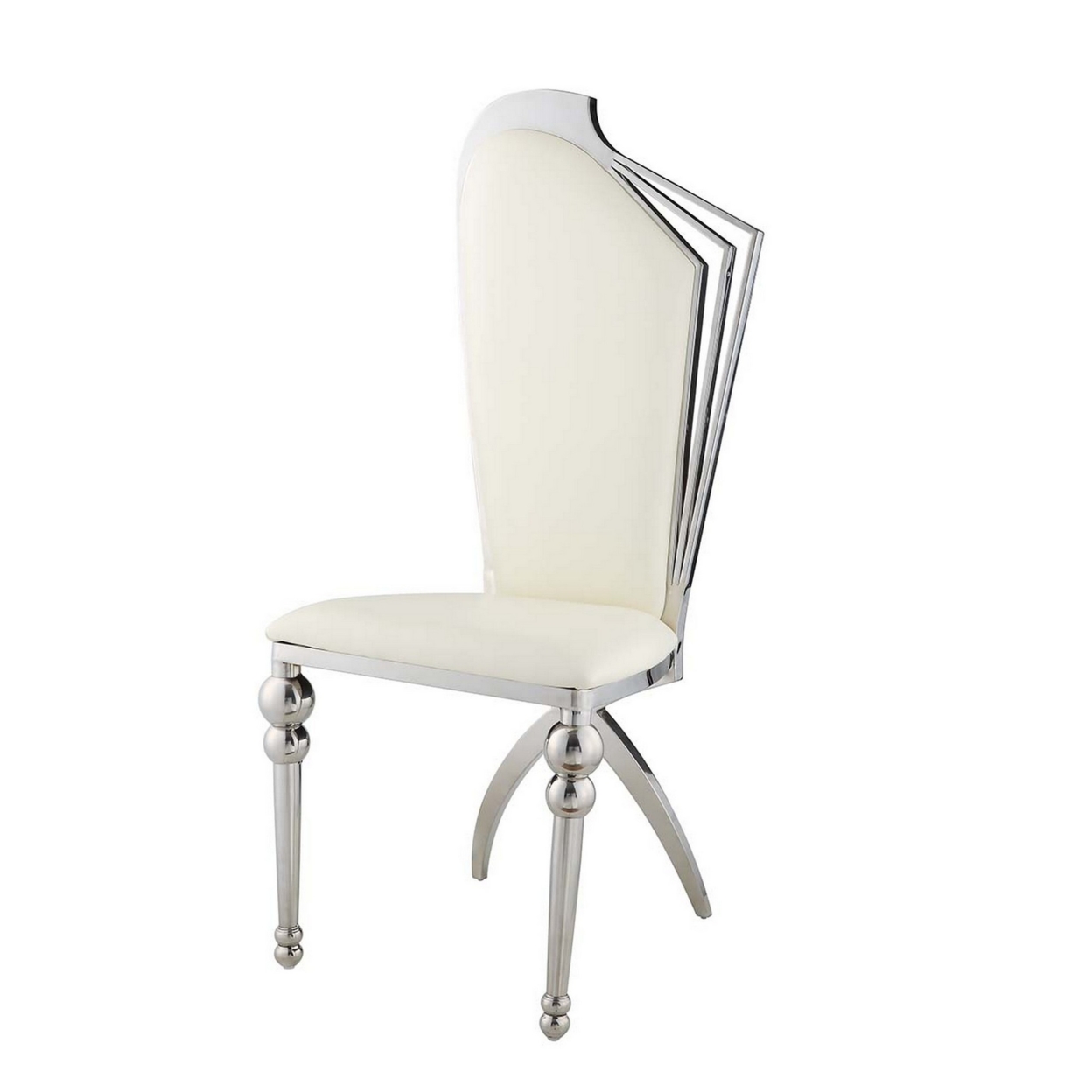 20 Inch Side Dining Chair, Set Of 2, Steel Frame, Beige Faux Leather Seat- Saltoro Sherpi