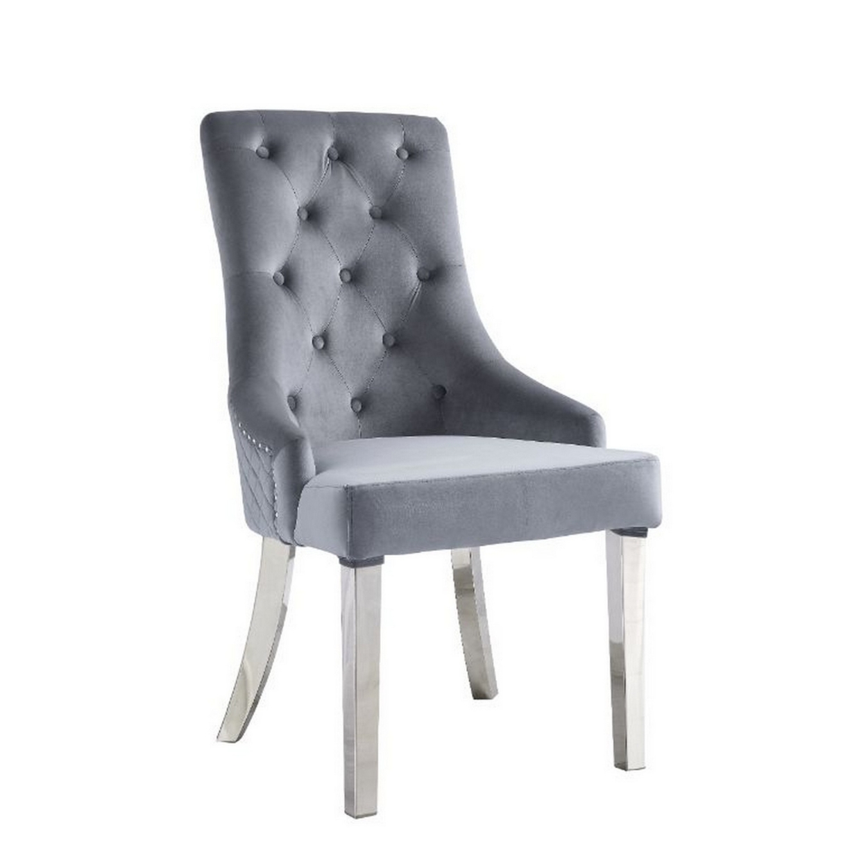24 Inch Modern Dining Side Chair, Set Of 2, Tufted Smooth Gray Upholstery- Saltoro Sherpi