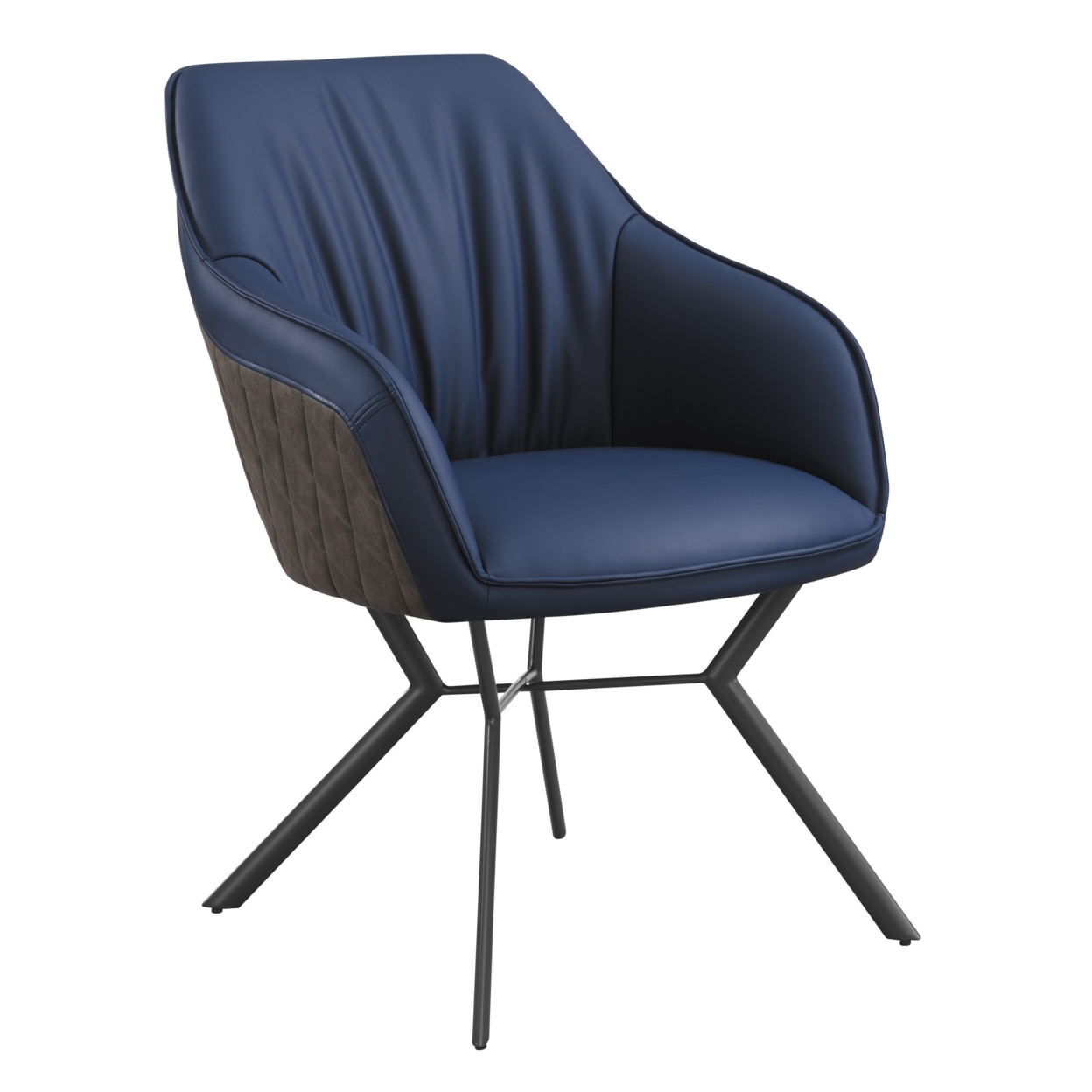 24 Inch Side Chair, Set Of 2, Navy Blue Vegan Faux Leather, Metal Legs- Saltoro Sherpi