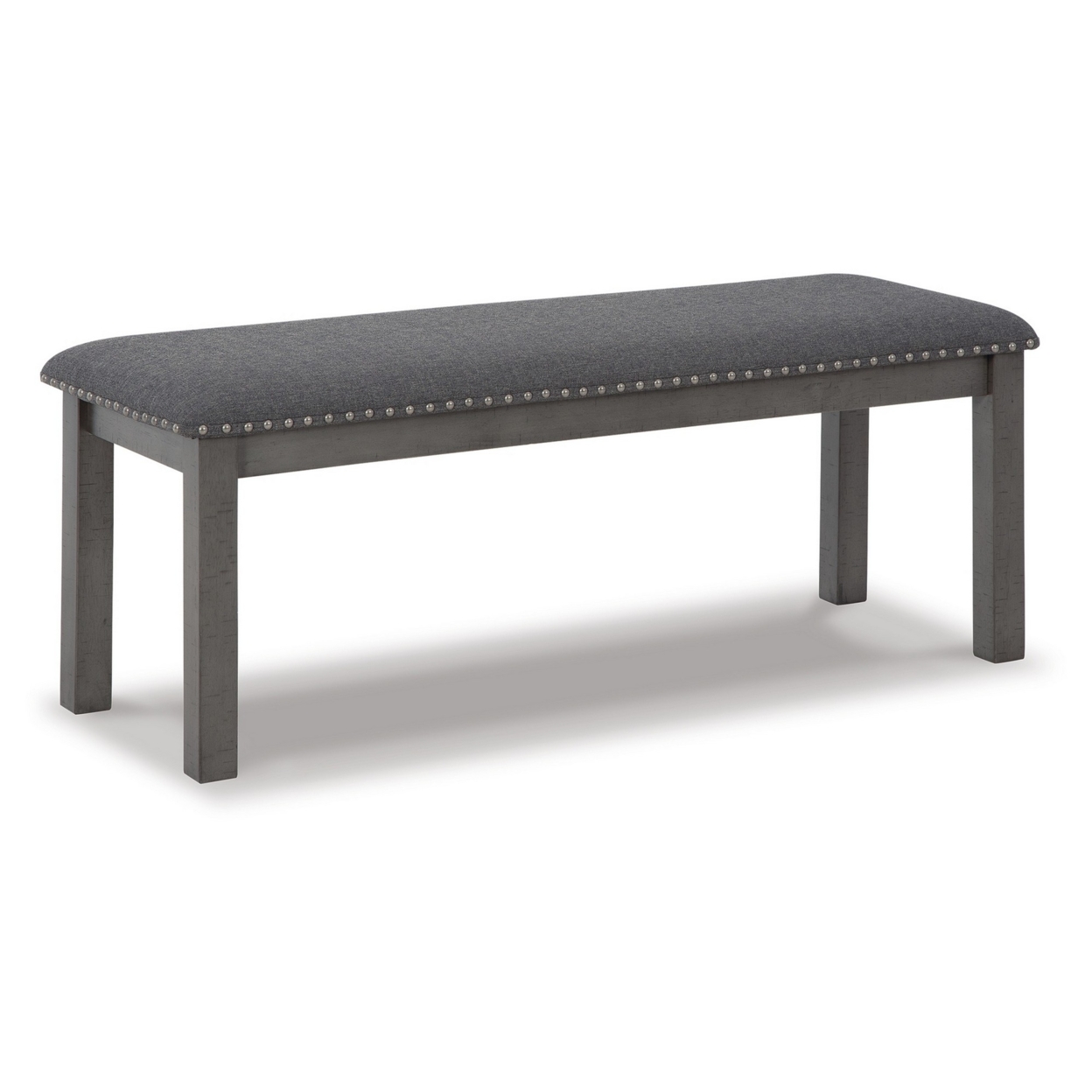 Fia 47 Inch Modern Bench, Antique Gray Wood, Gray Polyester Padded Seat- Saltoro Sherpi