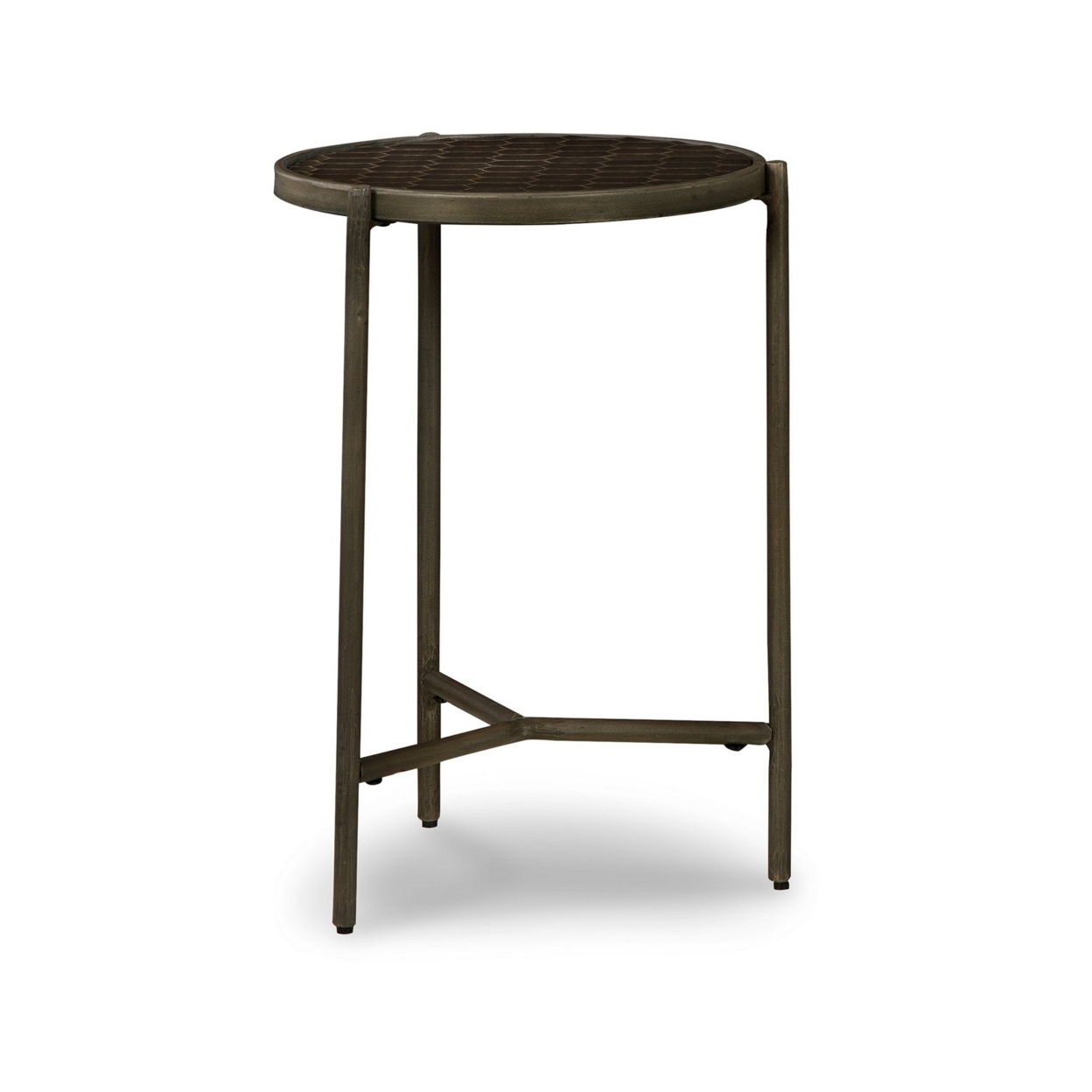 Gus 23 Inch Side Table, Round Honeycomb Top, Metal Base, Brown Wood Surface- Saltoro Sherpi